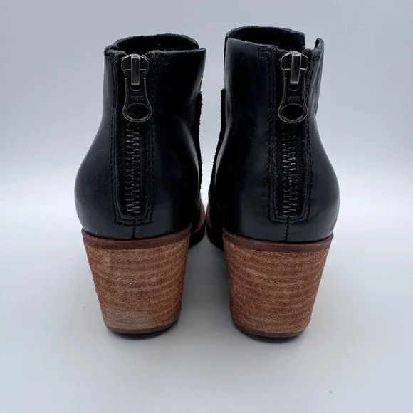 Kork Ease Chandra Black Leather Ankle Booties Wedge Heel Zipper Women Size 6M - Picture 4 of 9